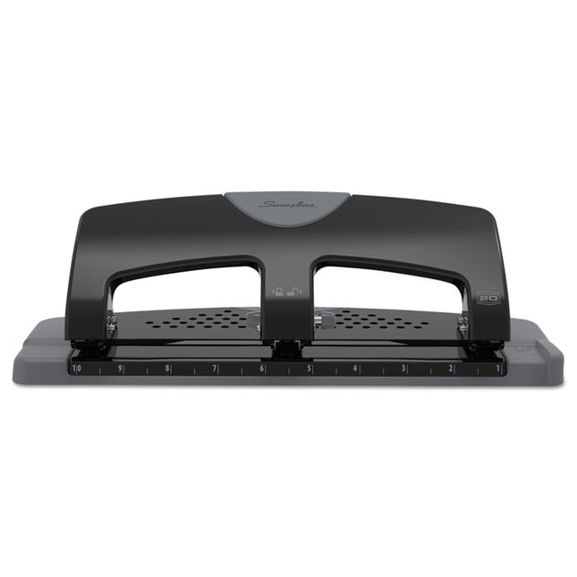 20-Sheet Smarttouch Three-Hole Punch, 9/32" Holes, Black/gray
