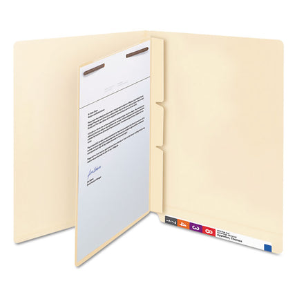 Self-Adhesive Folder Dividers with Twin-Prong Fasteners for Top/End Tab Folders, 1 Fastener, Letter Size, Manila, 100/Box