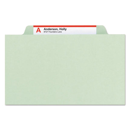 Pressboard Classification Folders, Six SafeSHIELD Fasteners, 2/5-Cut Tabs, 2 Dividers, Legal Size, Gray-Green, 10/Box