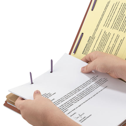 Pressboard Classification Folders, Six SafeSHIELD Fasteners, 2/5-Cut Tabs, 2 Dividers, Legal Size, Red, 10/Box