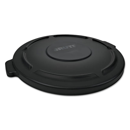 BRUTE Self-Draining Flat Top Lids for 55 gal Round BRUTE Containers, 27.64" Diameter, Black, 3/Carton