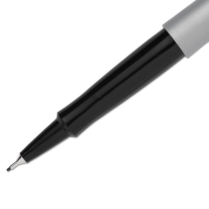 Flair Felt Tip Porous Point Pen, Stick, Ultra-Fine 0.4 mm, Black Ink, Gray/Black Barrel, Dozen