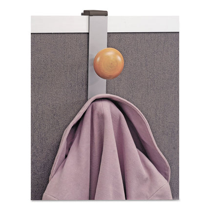 Cubicle Garment Peg, 2-Hook, 1.2 x 1.38 x 7.9, Wood, Metallic Gray, 1.5 lb Capacity