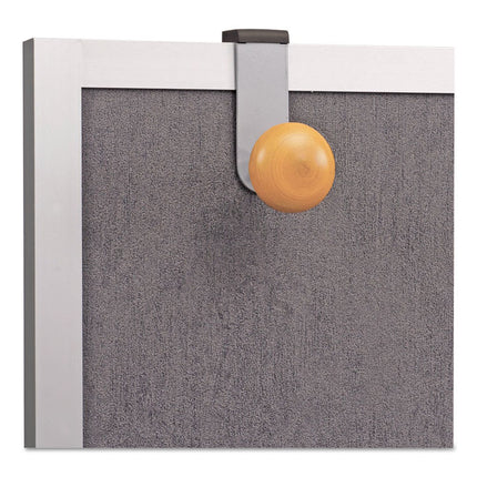 Cubicle Garment Peg, 1-Hook, 1.2 x 1.38 x 4.3, Wood, Metallic Gray, 1 lb Capacity