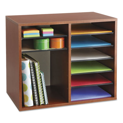 Fiberboard Literature Sorter, 12 Compartments, 19.63 x 11.88 x 16.13, Cherry