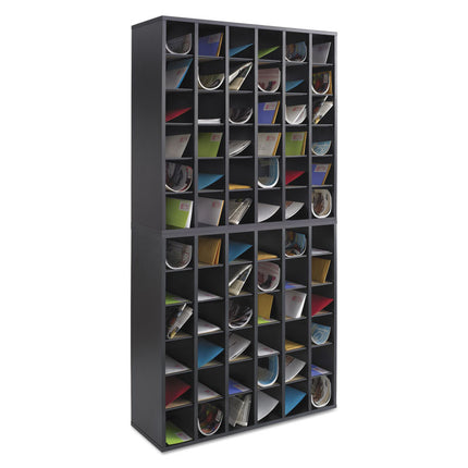 Wood Mail Sorter with Adjustable Dividers, Stackable, 36 Compartments, 33.75 x 12 x 32.75, Black