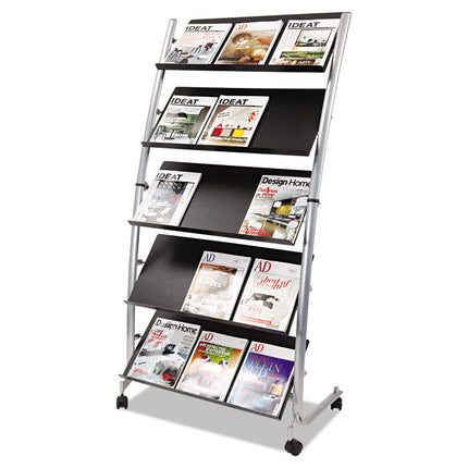 Mobile Literature Display, 32.38w X 20.13d X 65.38h, Silver Gray/black