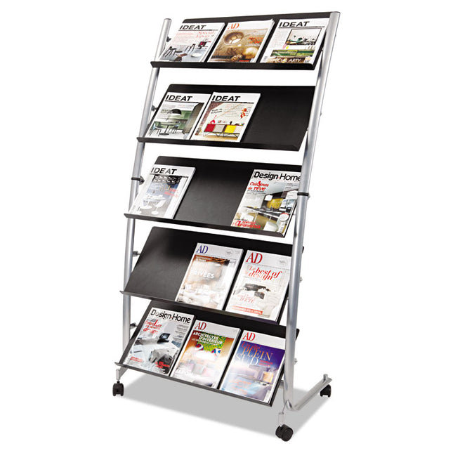 Mobile Literature Display, 32.38w X 20.13d X 65.38h, Silver Gray/black