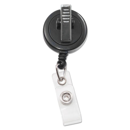 Swivel-Back Retractable Id Card Reel, 30" Extension, Black, 12/pack