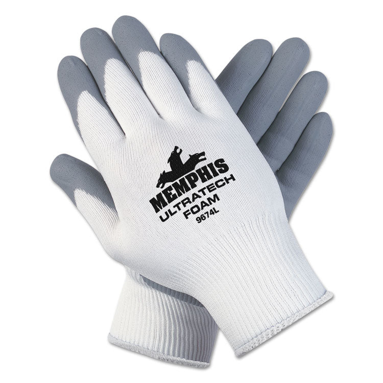Ultra Tech Foam Seamless Nylon Knit Gloves, X-Large, White/gray, Dozen