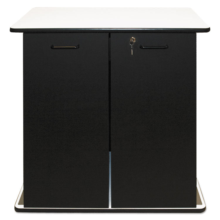 Refreshment Stand, Engineered Wood, 9 Shelves, 29.5" x 21" x 33", White/Black