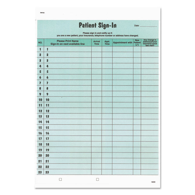 Patient Sign-In Label Forms, Two-Part Carbon, 8.5 x 11.63, Green Sheets, 125 Forms Total