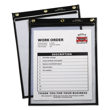 Heavy-Duty Super Heavyweight Plus Stitched Shop Ticket Holders, Clear/Black, 9 X 12, 15/Box