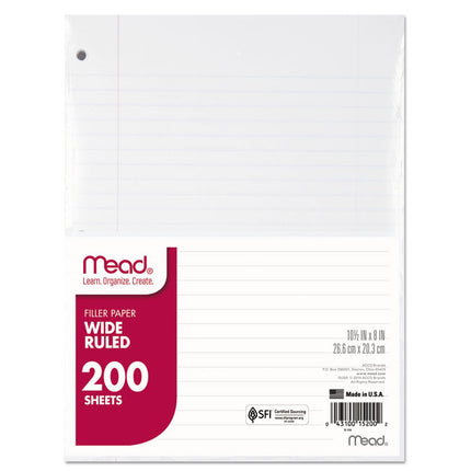 Filler Paper, 3-Hole, 8 X 10.5, Wide/legal Rule, 200/pack