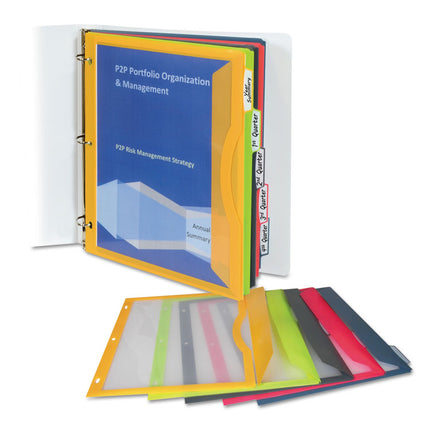 Binder Pocket With Write-On Index Tabs, 9.88 X 11.38, Assorted, 5/set