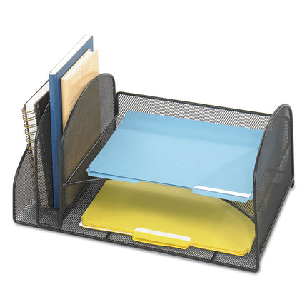 Onyx Mesh Desk Organizer, Two Vertical/Two Horizontal Sections, Steel Mesh, 17 x 10.75 x 7.75, Black