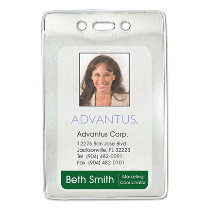 Security ID Badge Holders, Vertical, Pre-Punched for Chain/Clip, Clear, 2.63" x 4.38" Holder, 2.38" x 3.75" Insert, 50/Box