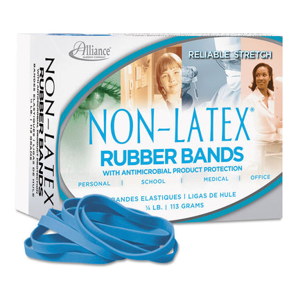 Antimicrobial Non-Latex Rubber Bands, Size 64, 0.04" Gauge, Cyan Blue, 4 Oz Box, 95/box