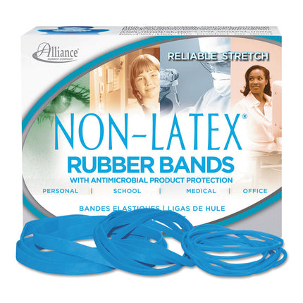 Antimicrobial Non-Latex Rubber Bands, Size 64, 0.04" Gauge, Cyan Blue, 4 Oz Box, 95/box