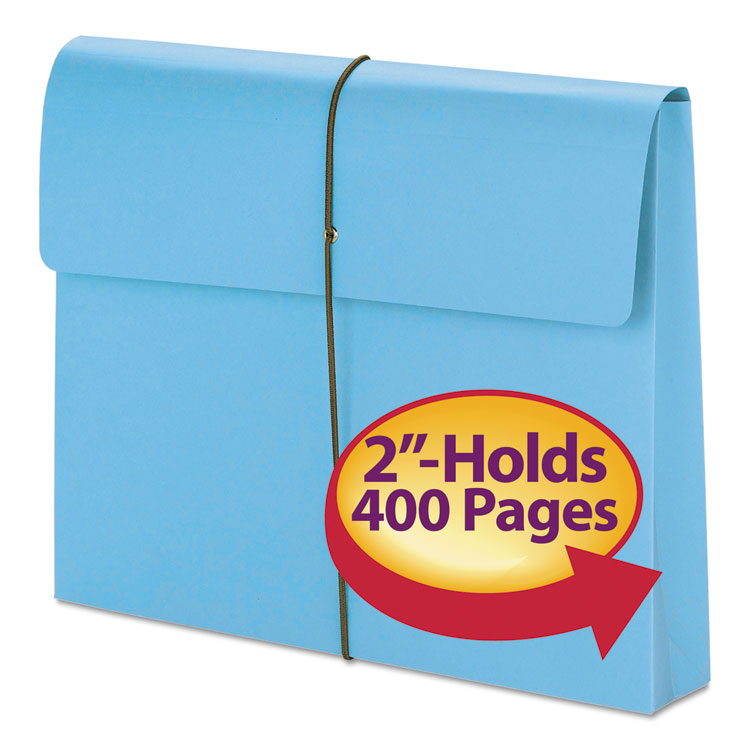 Expanding Wallet with Elastic Cord, 2" Expansion, 1 Section, Elastic Cord Closure, Letter Size, Blue, 10/Box