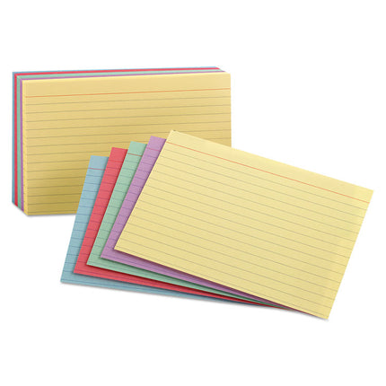 Ruled Index Cards, 3 X 5, Blue/violet/canary/green/cherry, 100/pack