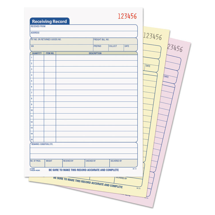 Receiving Record Book, Three-Part Carbonless, 5.56 x 7.94, 50 Forms Total