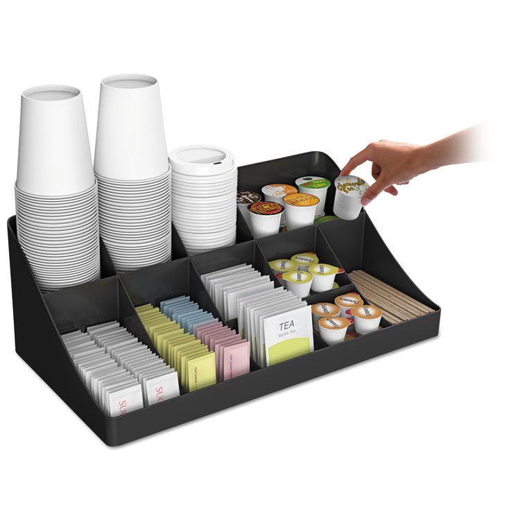 11-Compartment Coffee Condiment Organizer, 18.25 x 6.63 x 9.78, Black
