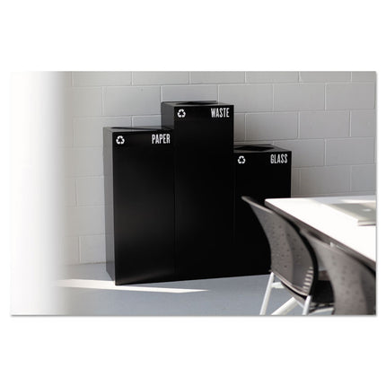 Public Square Recycling Receptacles, Plastic Recycling, 25 gal, Steel, Black