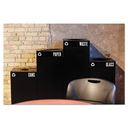 Public Square Recycling Receptacles, Plastic Recycling, 25 gal, Steel, Black