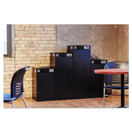 Public Square Recycling Receptacles, Plastic Recycling, 25 gal, Steel, Black