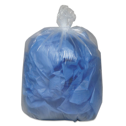 Linear Low Density Clear Recycled Can Liners, 60 gal, 1.5 mil, 38" x 58", Clear, 10 Bags/Roll, 10 Rolls/Carton