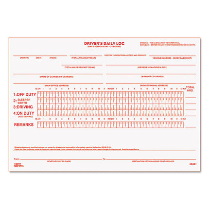 Driver's Daily Log Book with Daily Record and Hours Summary, Two-Part Carbonless, 7.88 x 5.5, 31 Forms Total