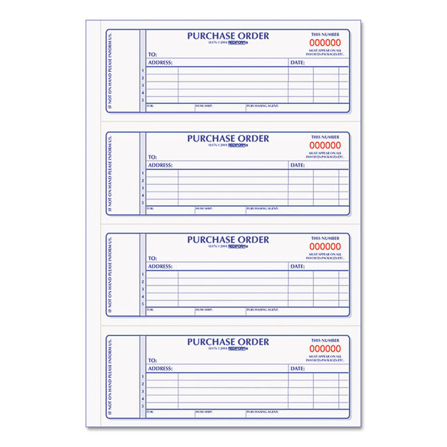 Purchase Order Book, 5 Lines, Two-Part Carbonless, 7 x 2.75, 4 Forms/Sheet, 400 Forms Total