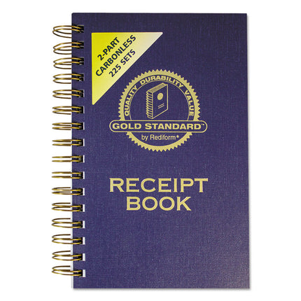 Gold Standard Money Receipt Book, Two-Part Carbonless, 5 x 2.75, 3 Forms/Sheet, 225 Forms Total