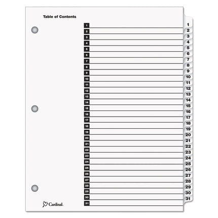OneStep Printable Table of Contents and Dividers, 31-Tab, 1 to 31, 11 x 8.5, White, White Tabs, 1 Set