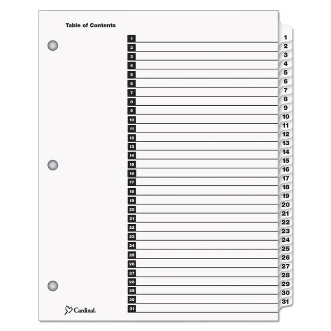 OneStep Printable Table of Contents and Dividers, 31-Tab, 1 to 31, 11 x 8.5, White, White Tabs, 1 Set