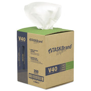 TASKBrand V40 Heavy Weight DRC Wipers, 1-Ply, 10 x 12, Unscented, White, 200/Roll