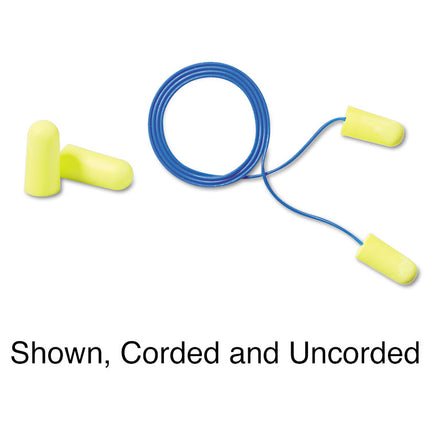 E-A-Rsoft Yellow Neon Soft Foam Earplugs, Corded, Regular Size, 200 Pairs/Box