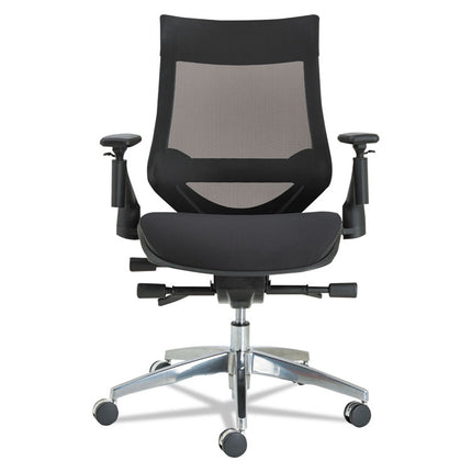 Alera Eb-W Series Pivot Arm Multifunction Mesh Chair, Supports 275 Lb, 18.62" To 22.32" Seat, Black Seat/back, Aluminum Base