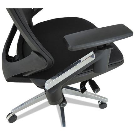 Alera Eb-W Series Pivot Arm Multifunction Mesh Chair, Supports 275 Lb, 18.62" To 22.32" Seat, Black Seat/back, Aluminum Base