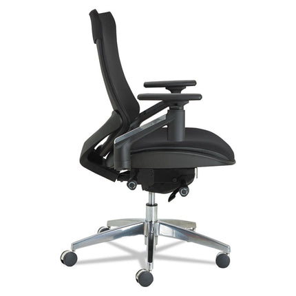Alera Eb-W Series Pivot Arm Multifunction Mesh Chair, Supports 275 Lb, 18.62" To 22.32" Seat, Black Seat/back, Aluminum Base