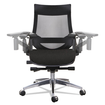Alera Eb-W Series Pivot Arm Multifunction Mesh Chair, Supports 275 Lb, 18.62" To 22.32" Seat, Black Seat/back, Aluminum Base