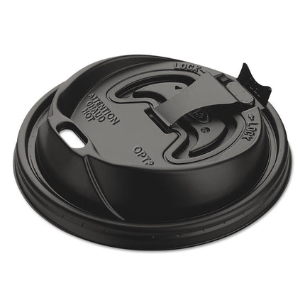 Optima Reclosable Lids for Hot Paper Cups, Fits 10 oz to 24 oz Hot Cups, Plastic, Black, 1,000/Carton
