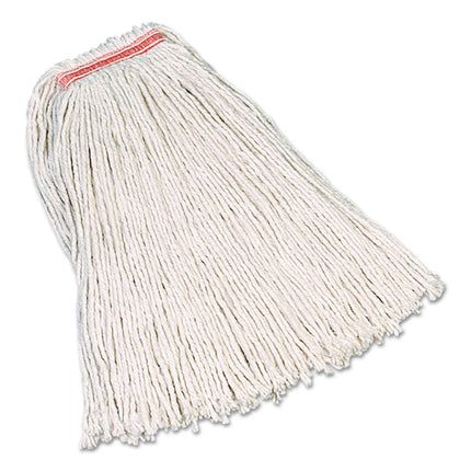 Premium Cut-End Cotton Mop, White, 32 Oz, 1" Orange Headband, 12/carton
