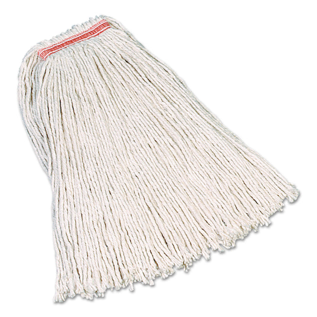 Premium Cut-End Cotton Mop, White, 32 Oz, 1" Orange Headband, 12/carton