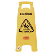 Multilingual "Caution" Floor Sign, 11 x 12 x 25, Bright Yellow
