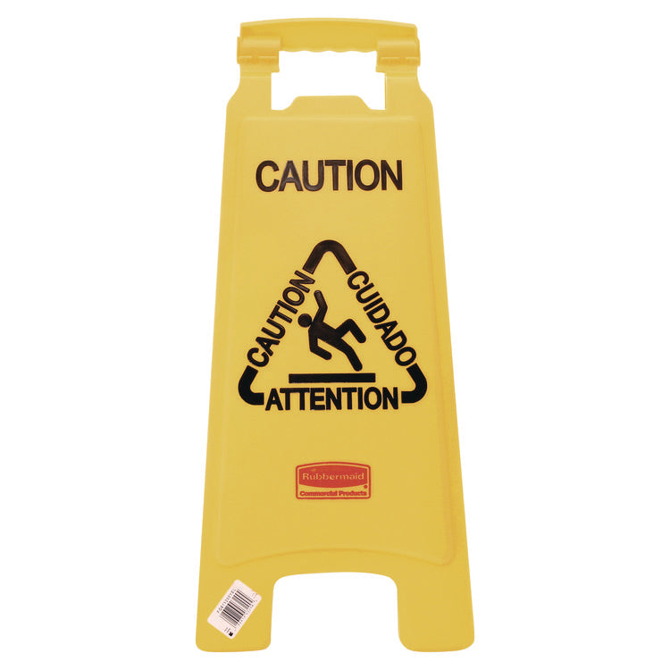 Multilingual "Caution" Floor Sign, 11 x 12 x 25, Bright Yellow