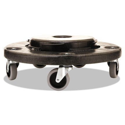 Brute Round Twist On/Off Dolly, 250 lb Capacity, 18" dia x 6.63"h, Fits 20 to 55 Gallon BRUTE Containers, Black