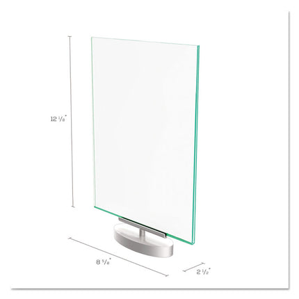 Superior Image Swivel Sign Holder w/Green Edge, 8.5 x 11 Insert, Silver Base