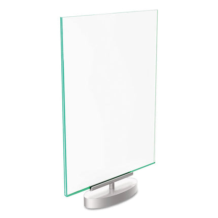 Superior Image Swivel Sign Holder w/Green Edge, 8.5 x 11 Insert, Silver Base